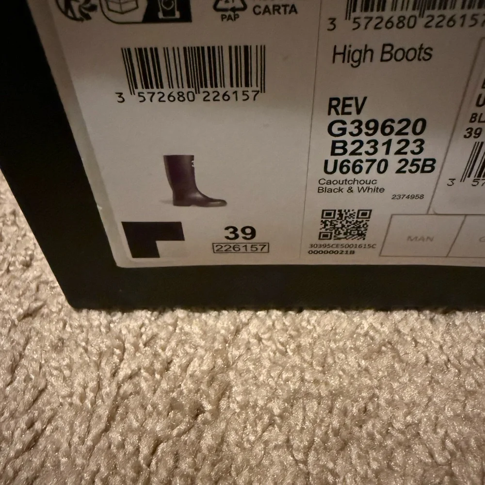 CHANEL Black and White Signature Tall Rain Boots